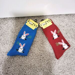 NWT Foozys Men's Easter Bunny Novelty Socks (2 Pairs) (Blue & Red) New w/Tags